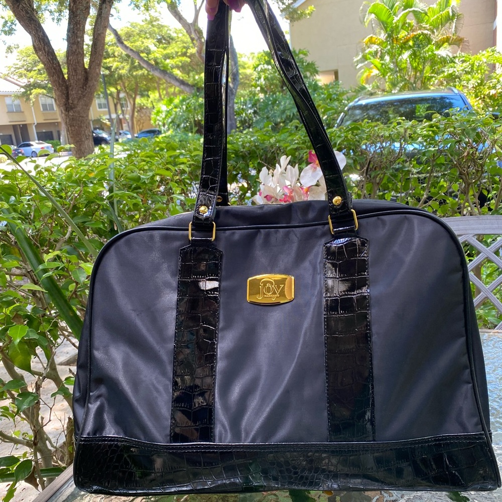 Joy Mangano Black Nylon and Gold Hardware Large Weekender